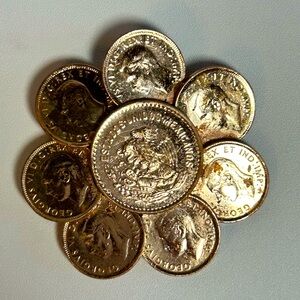 Vintage 40’s Canada one cent Mexico 5 cent Genuine Coin Brooch 1944 1945 Copper